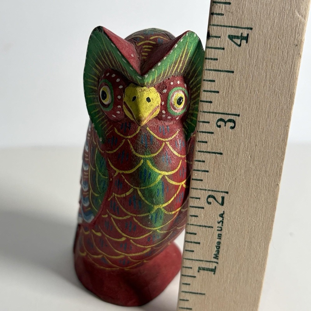 Hand Carved Hand Painted Wooden Owl Wood 4" Bird Folk Art - Picture 8 of 10
